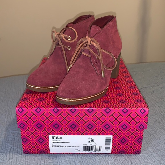 Maroon Fur Lined Tory Burch Hilary Bootie - Picture 1 of 6